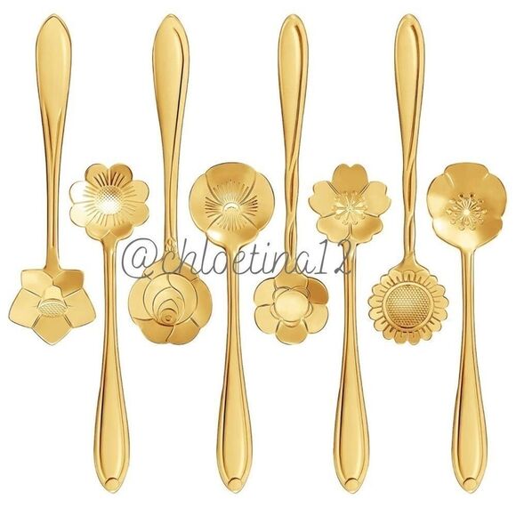 NEW 16 Piece Stainless Steel Flower Gold/ Silver Spoon Set - Picture 1 of 14